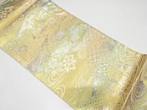 アンティーク　流水に御所車・花模様織り出し袋帯（材料）